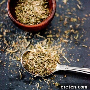 dried greek herbs in a spoon