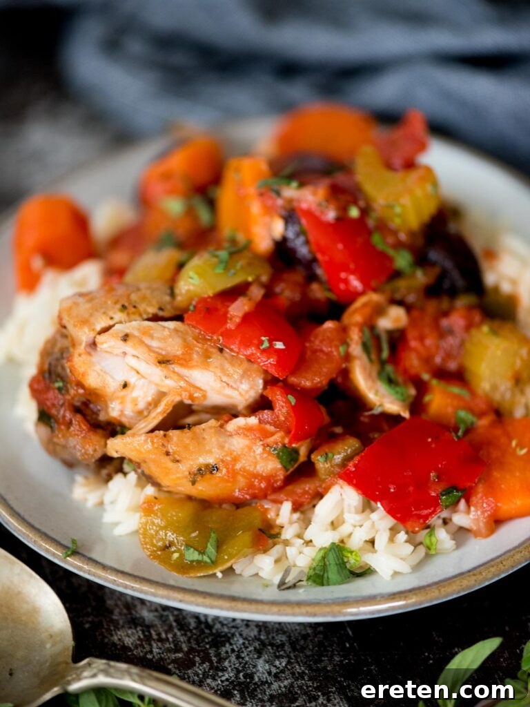 Rustic Oven Baked Chicken Cacciatore 9 baked chicken cacciatore on top of white rice topped with fresh oregano