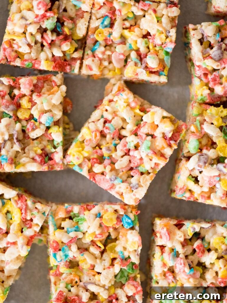 cut fruity pebbles rice krispie treats
