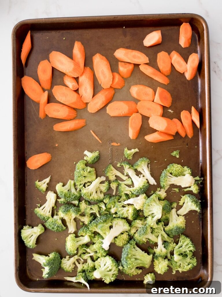 broccoli and carrots on a sheet pan