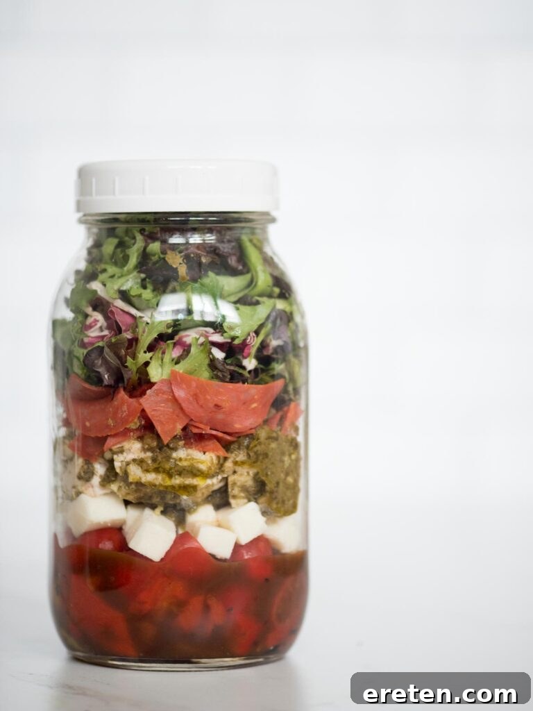 Layered Pesto Chicken Salad Jar 11 pesto chicken mason jar salad in a jar