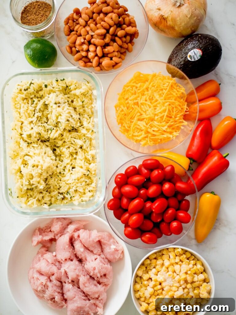 ingredients for turkey taco bowl meal prep