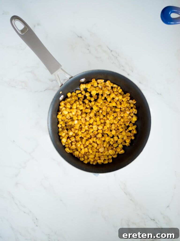 roasted corn in a skillet