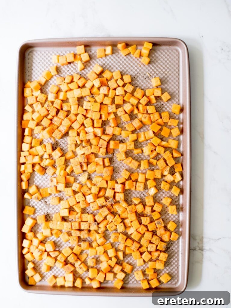 butternut squash on a sheet pan