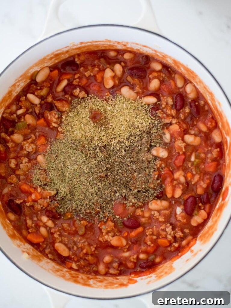 Quick and Comforting Pasta Fagioli 12 spices added to soup pot