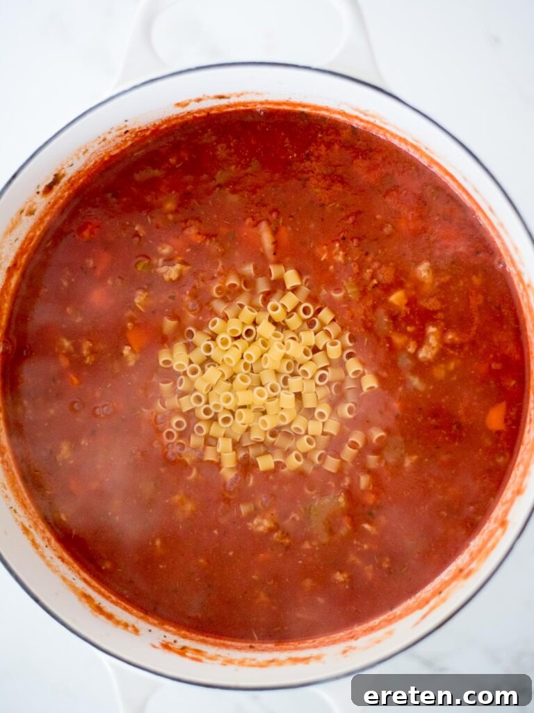 Quick and Comforting Pasta Fagioli 14 ditalini pasta added to the dutch oven pot