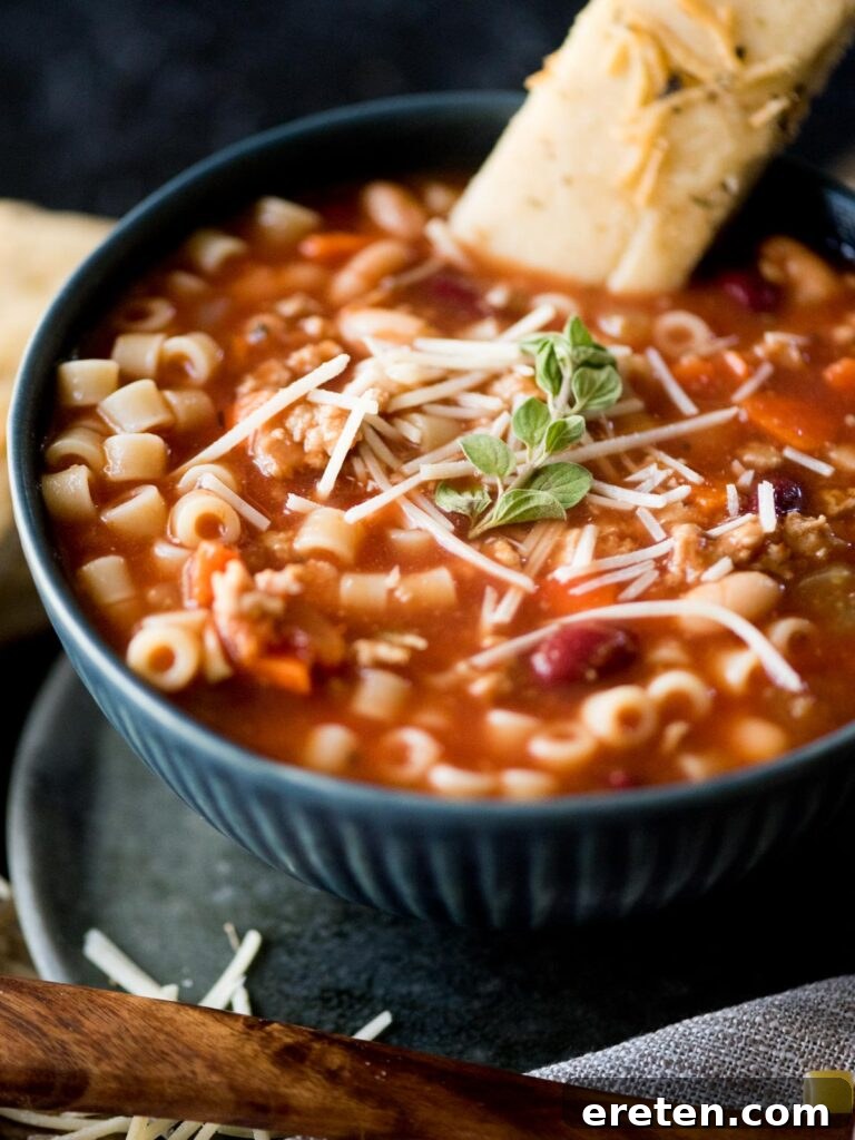 Quick and Comforting Pasta Fagioli 15 pasta fagioli soup with a garlic parmesan breadstick, parmesan, and oregano